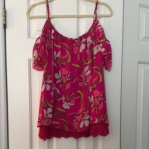 Kut from the Kloth Pink Floral Cold-Shoulder Camisole